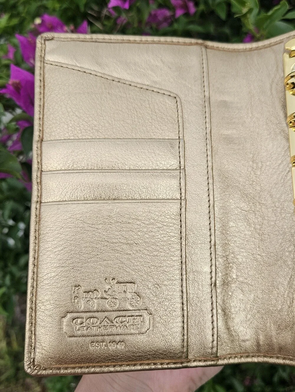 Vintage Coach Legacy Metallic Gold Turnlock Agenda Planner Organizer
